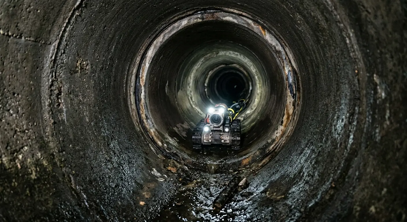 Robotic sewer camera inspecting pipe interior for Drain Snake Service in Randolph Town